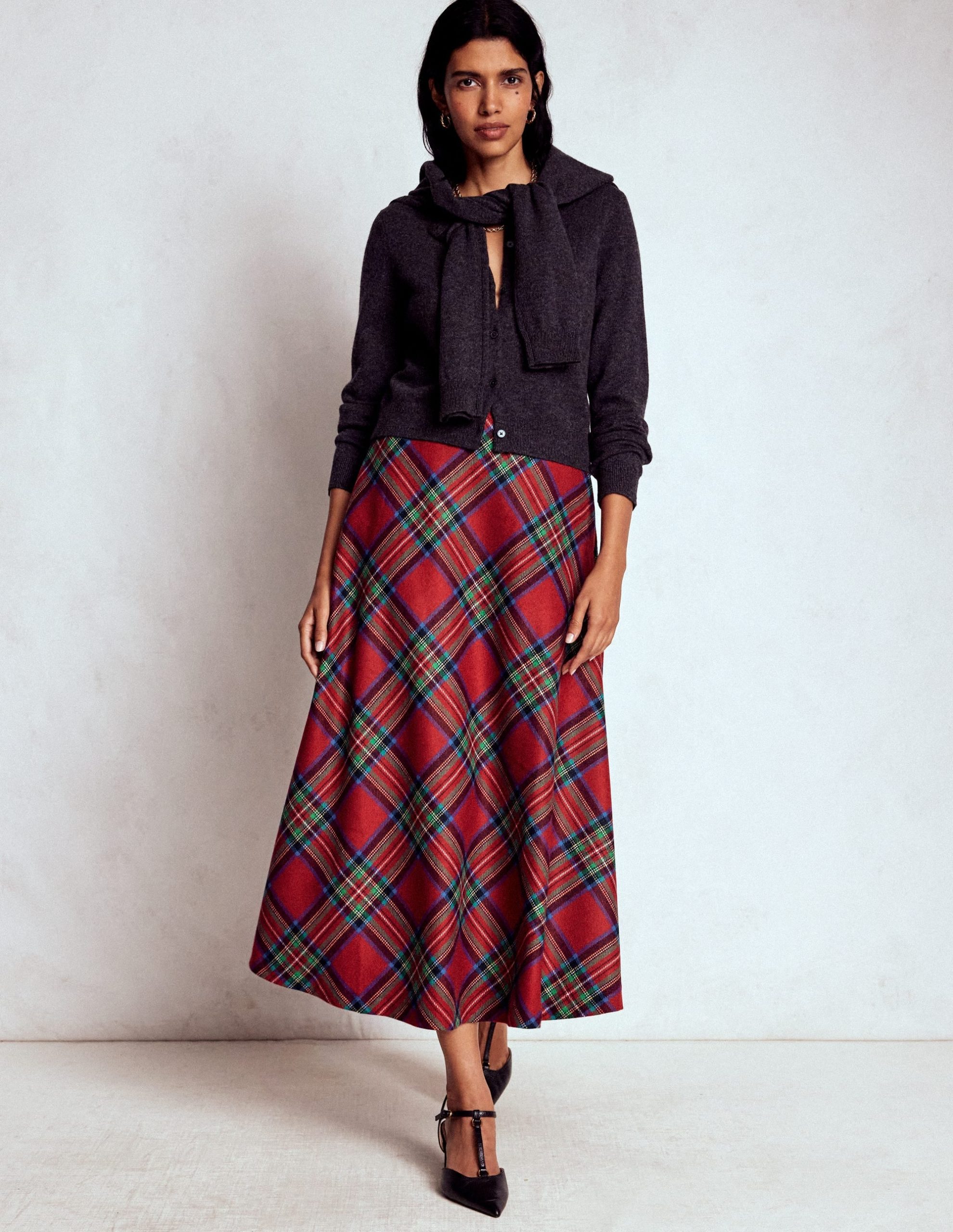 Hayley Wool Midi Skirt-Red. Blue and Green Check - Image 5