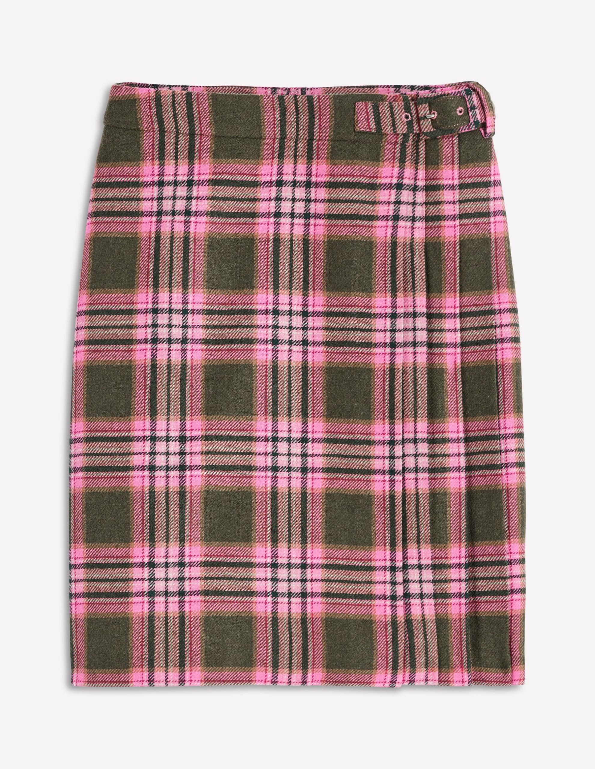 Helen Wool Kilt Skirt-Olive. Green and Pink Check - Image 7