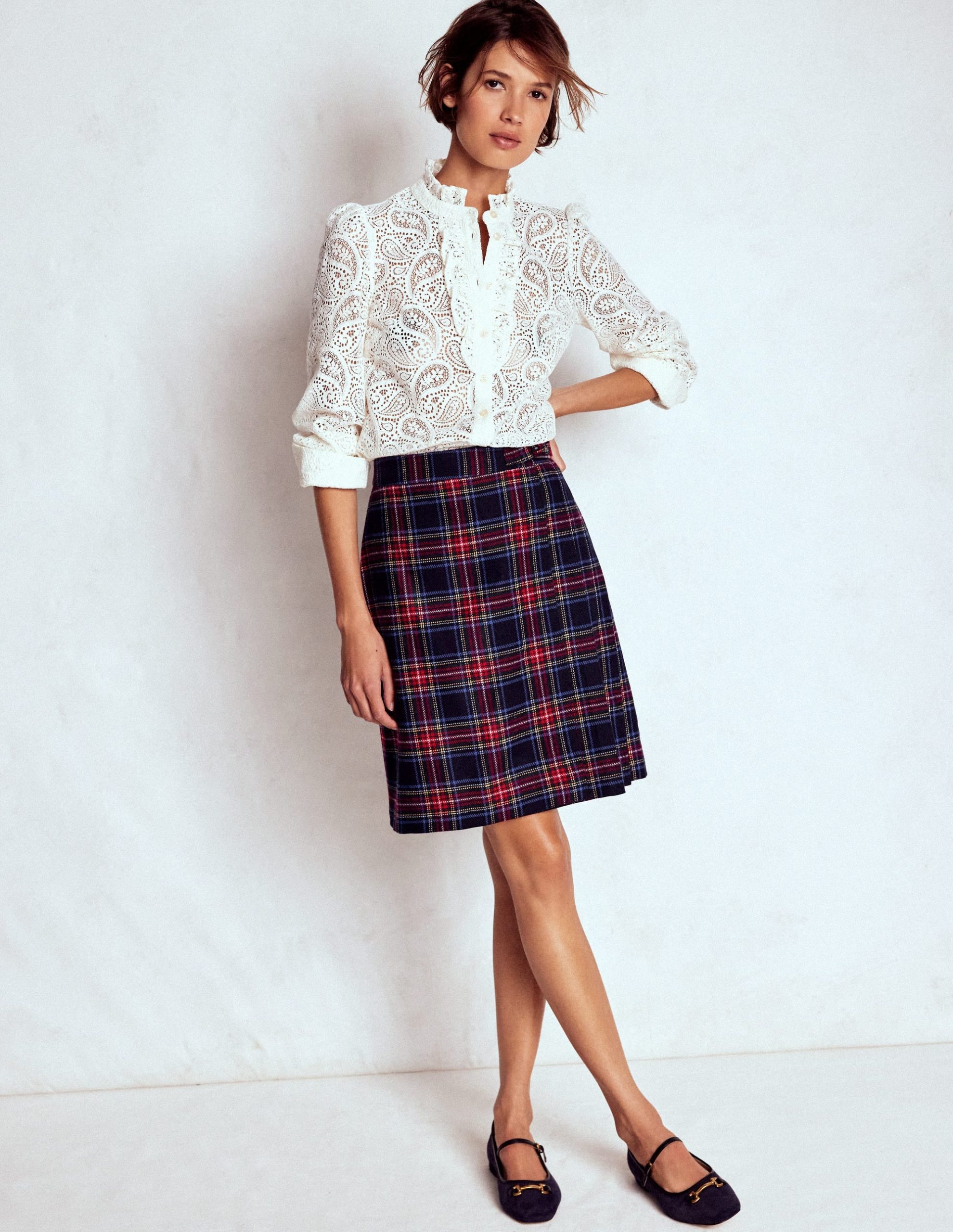 Helen Wool Kilt Skirt-Navy. Green and Red Check - Image 5