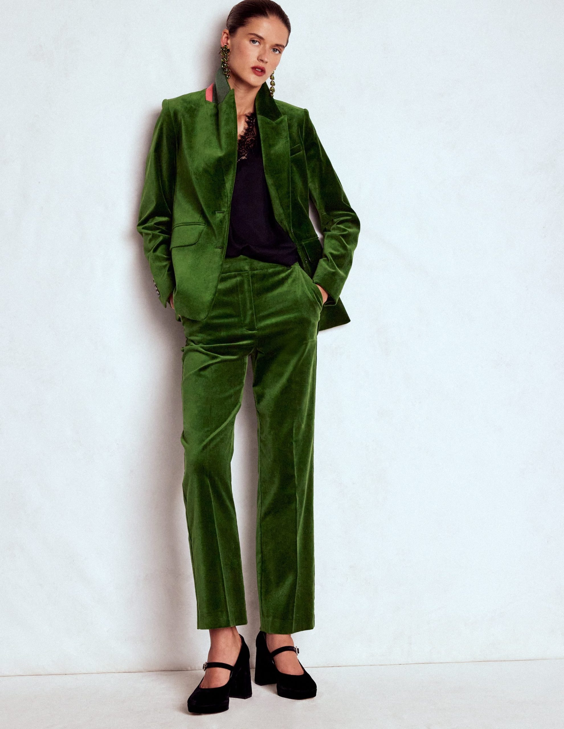 Canonbury Velvet Pants-Green Fir
