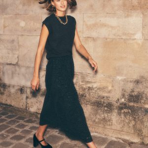 Verity Lace Midi Skirt-Black Lace