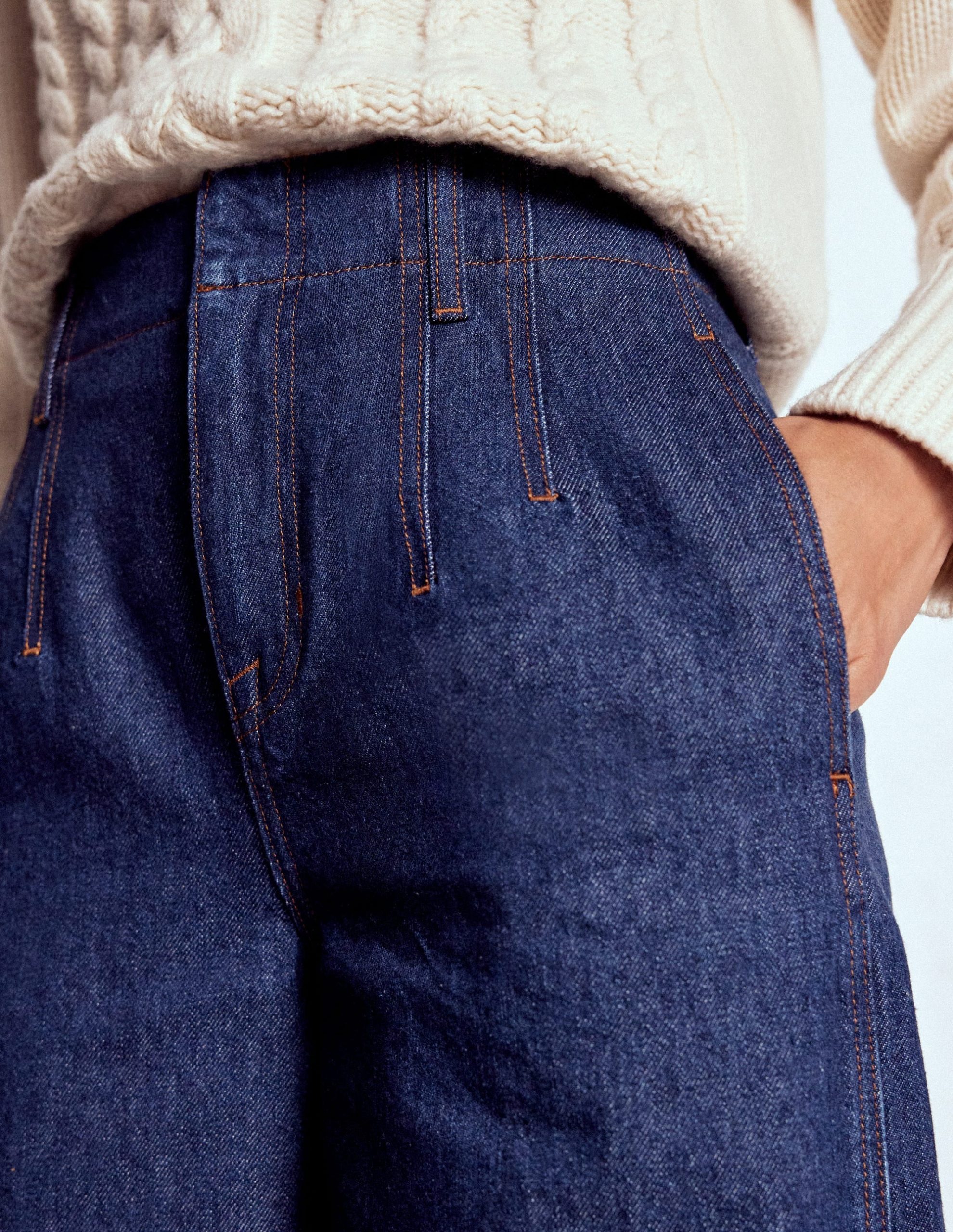 Stitch Detail Wide Leg Jeans-Indigo - Image 2