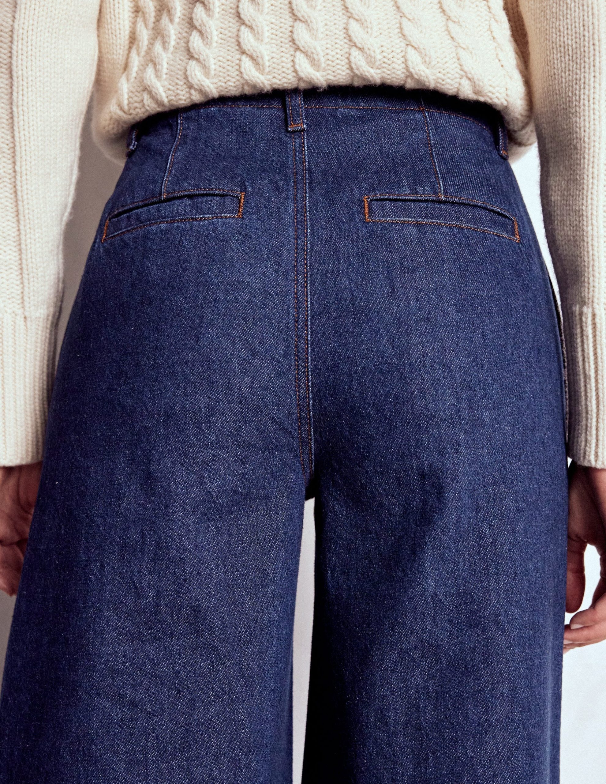 Stitch Detail Wide Leg Jeans-Indigo - Image 5