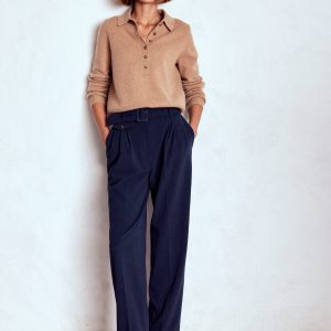 Pleat Front Pants-Navy