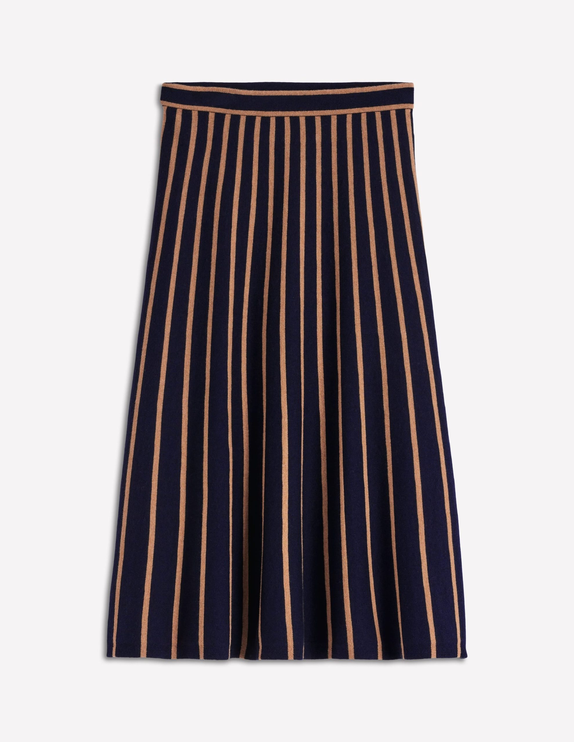 Liz Knitted Midi Skirt-Navy and Camel Stripe - Image 6