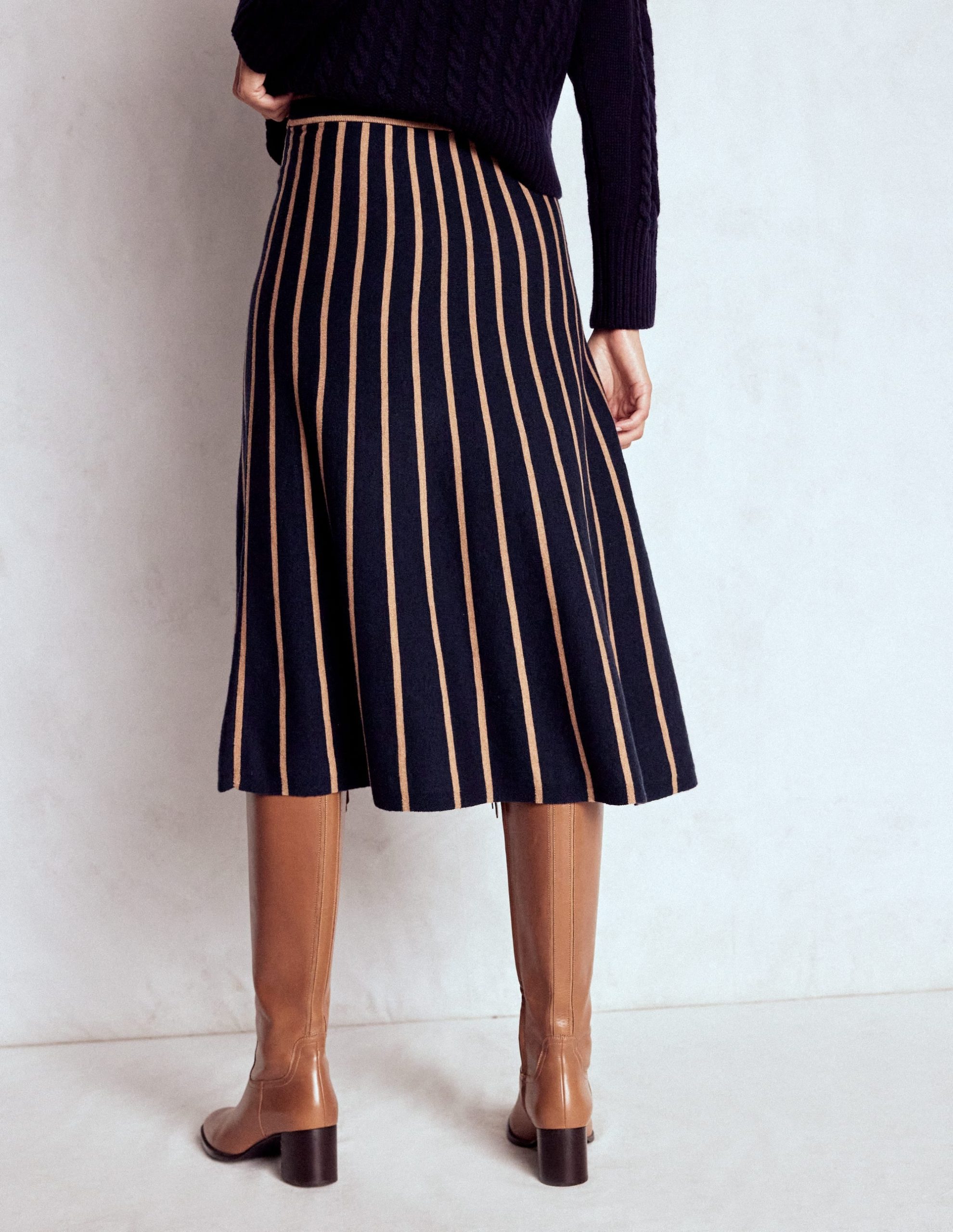 Liz Knitted Midi Skirt-Navy and Camel Stripe - Image 4