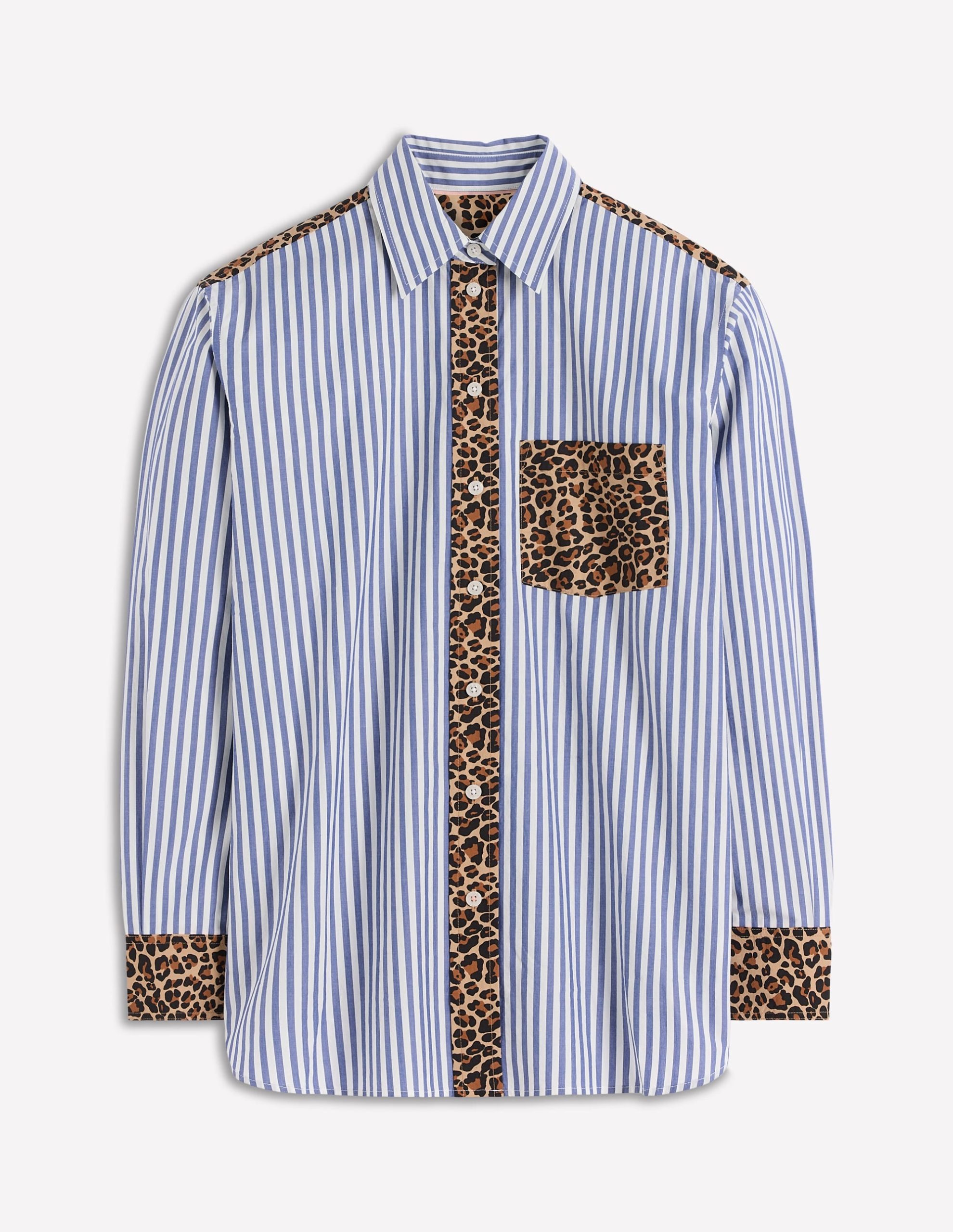 Sadie Relaxed Cotton Shirt-Blue Stripe. Cheetah Pop Hotch - Image 5