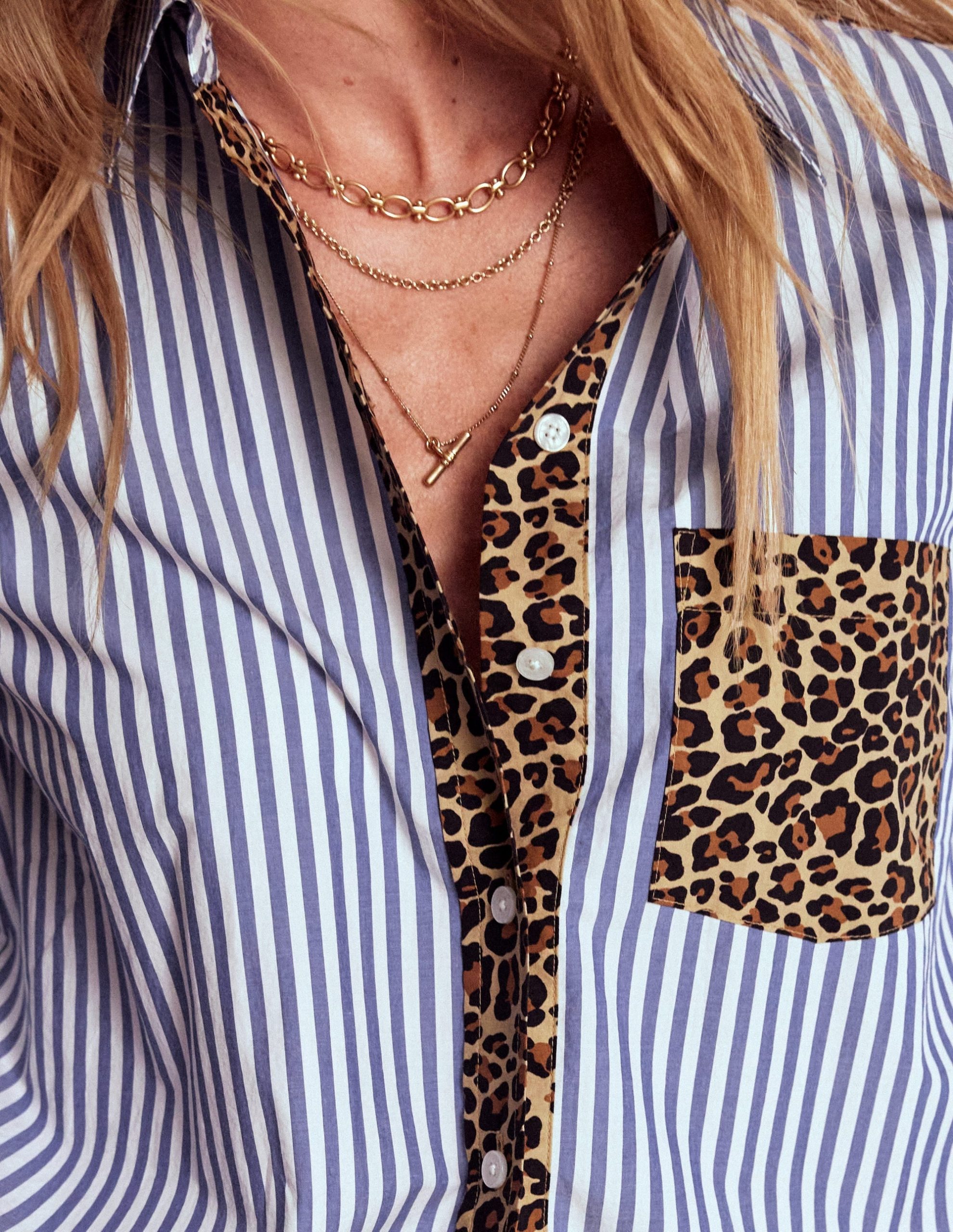 Sadie Relaxed Cotton Shirt-Blue Stripe. Cheetah Pop Hotch - Image 2