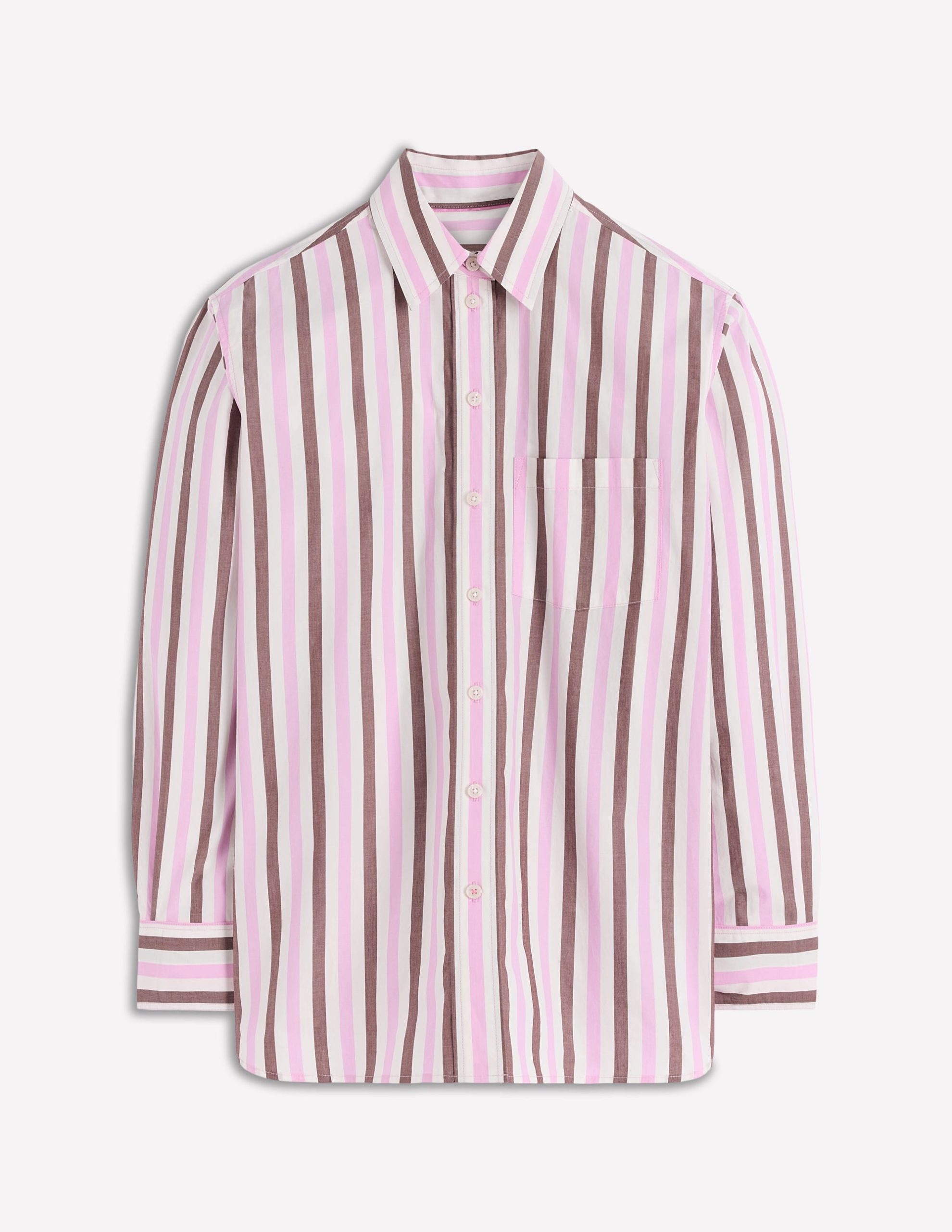 Sadie Relaxed Cotton Shirt-Pink and Chestnut Stripe - Image 5