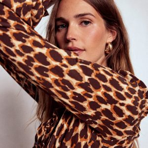 Alice Frill Front Silk Top-Leopard Spots