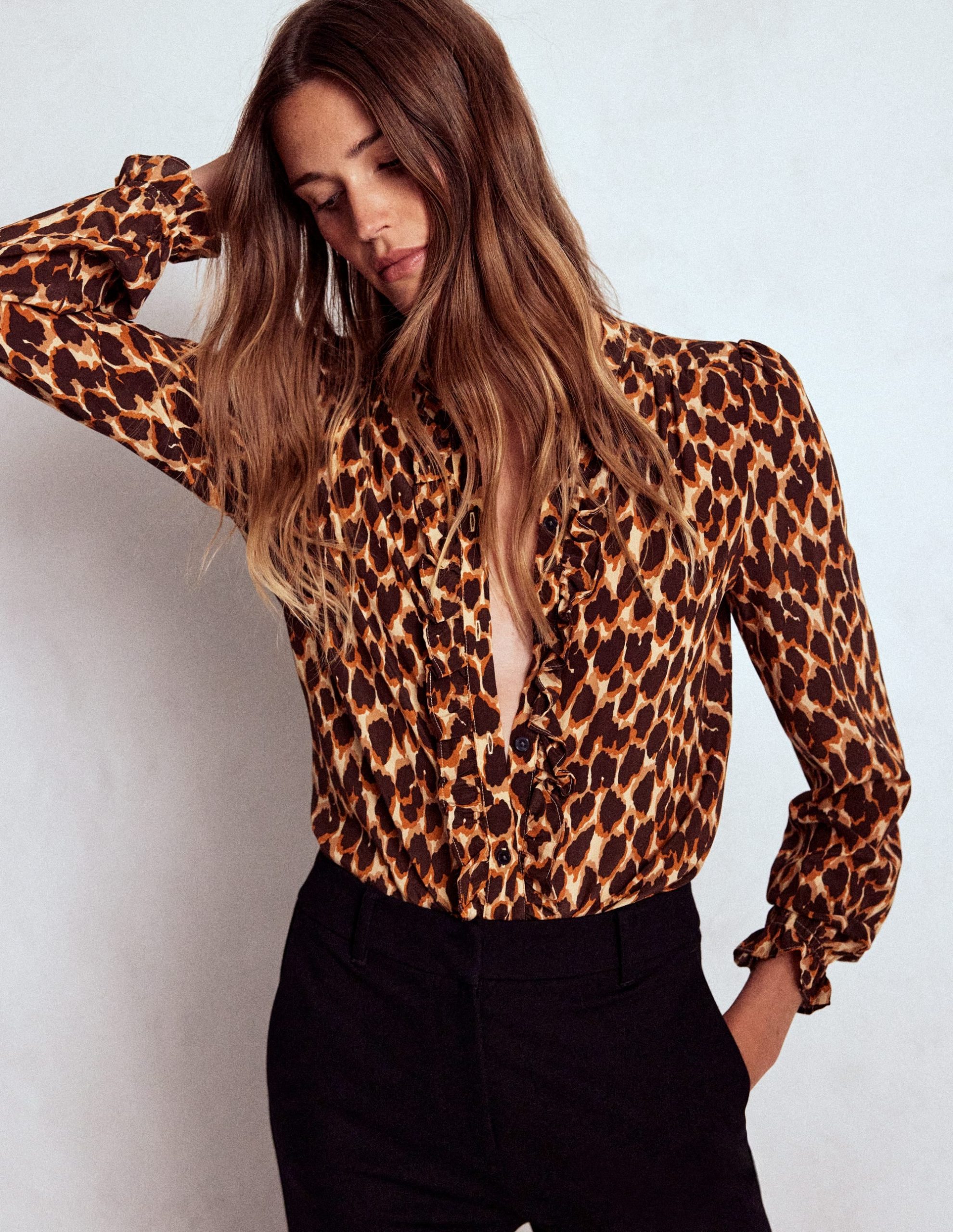 Alice Frill Front Silk Top-Leopard Spots - Image 3