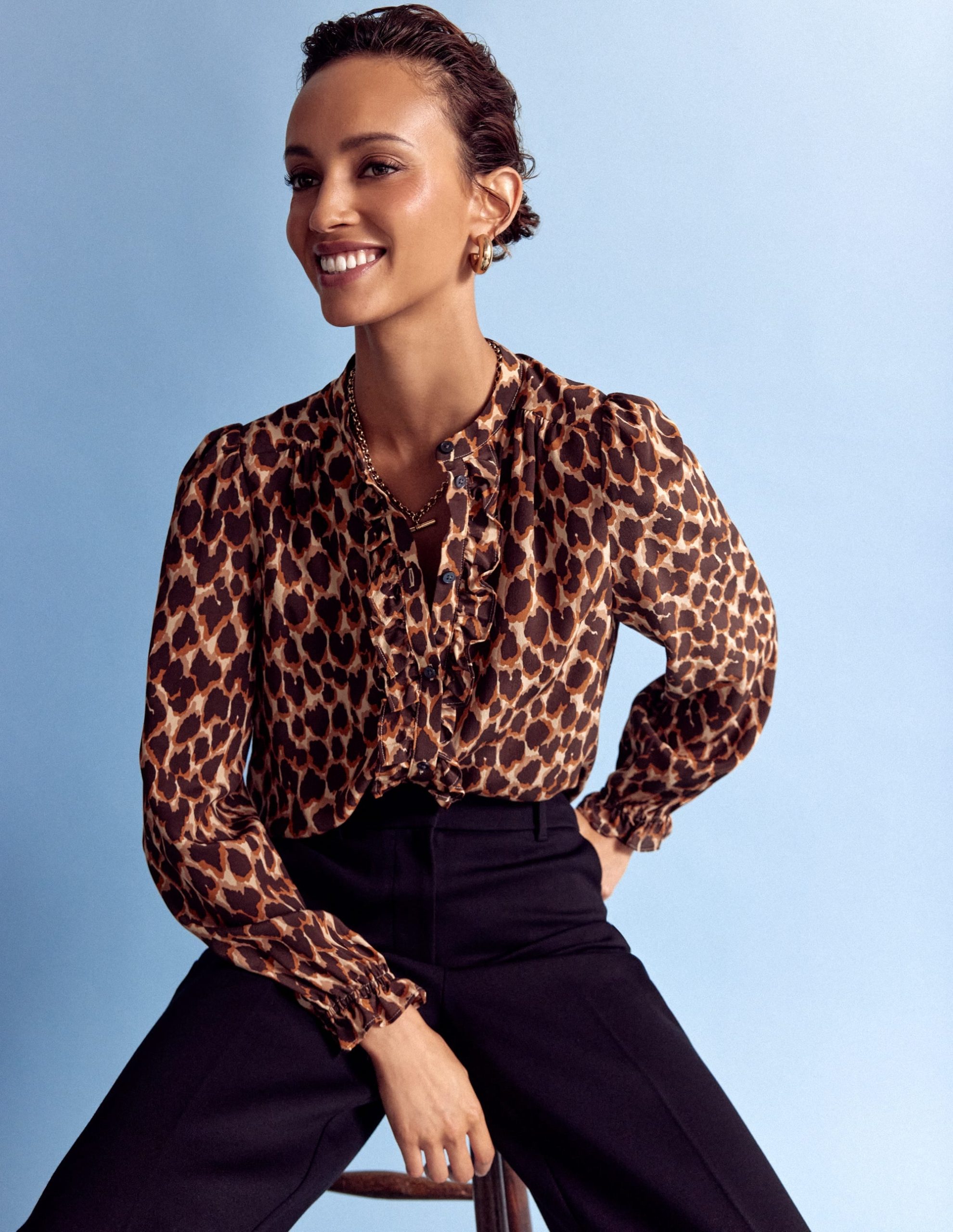 Alice Frill Front Silk Top-Leopard Spots - Image 5