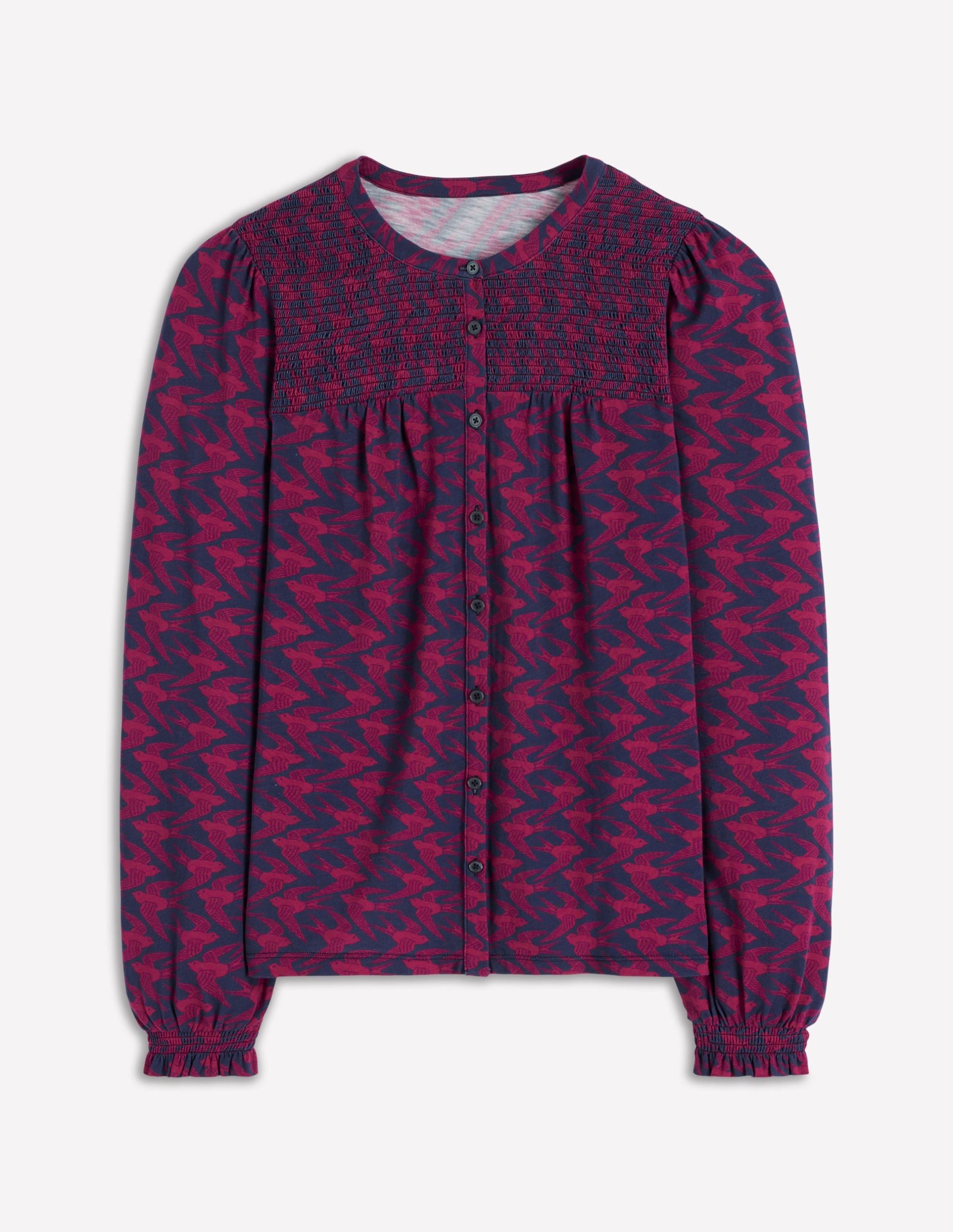 Elsa Smocked Yoke Jersey Shirt-French Navy. Swooping Swallow - Image 5