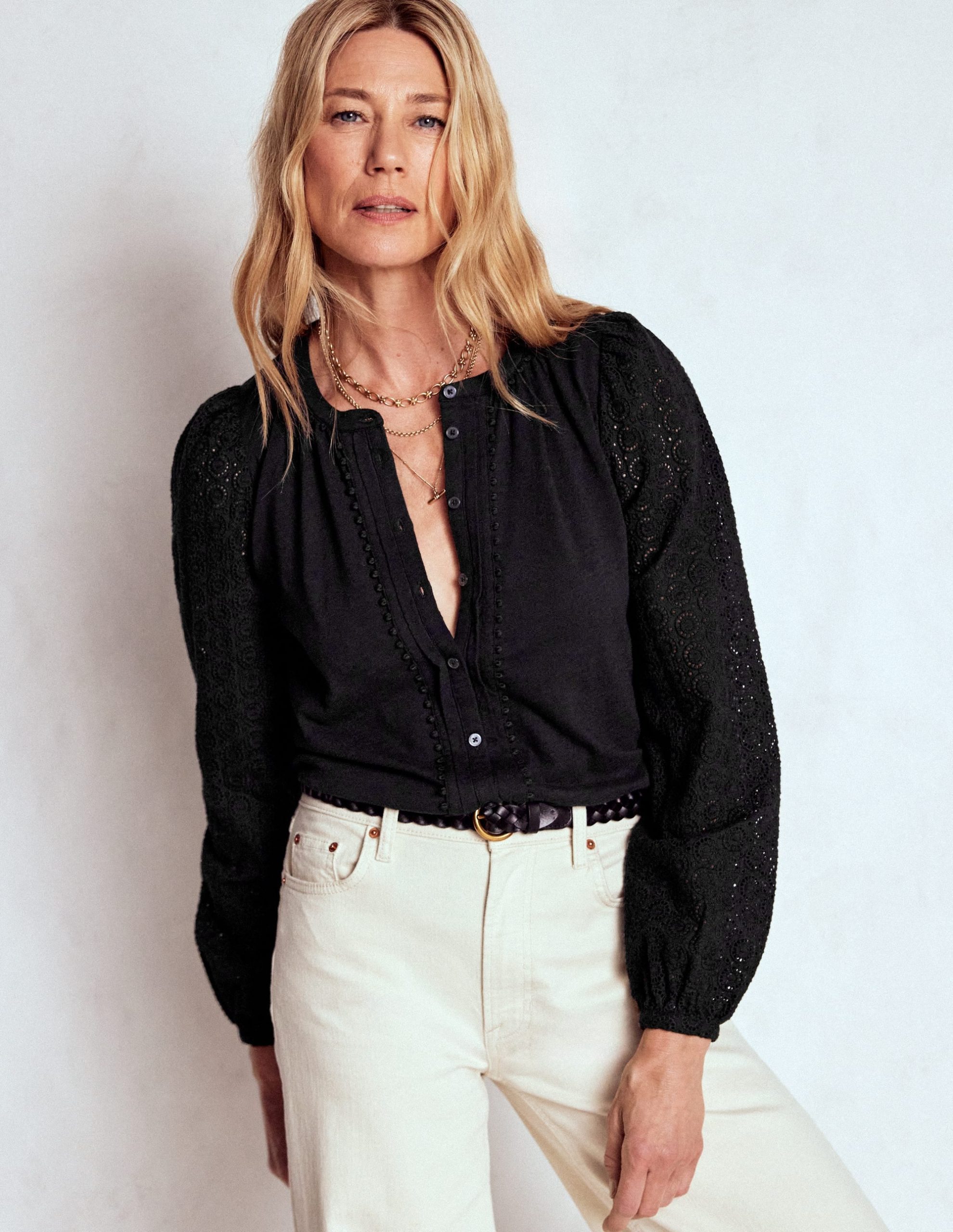 Eden Broderie Jersey Shirt-Black - Image 5