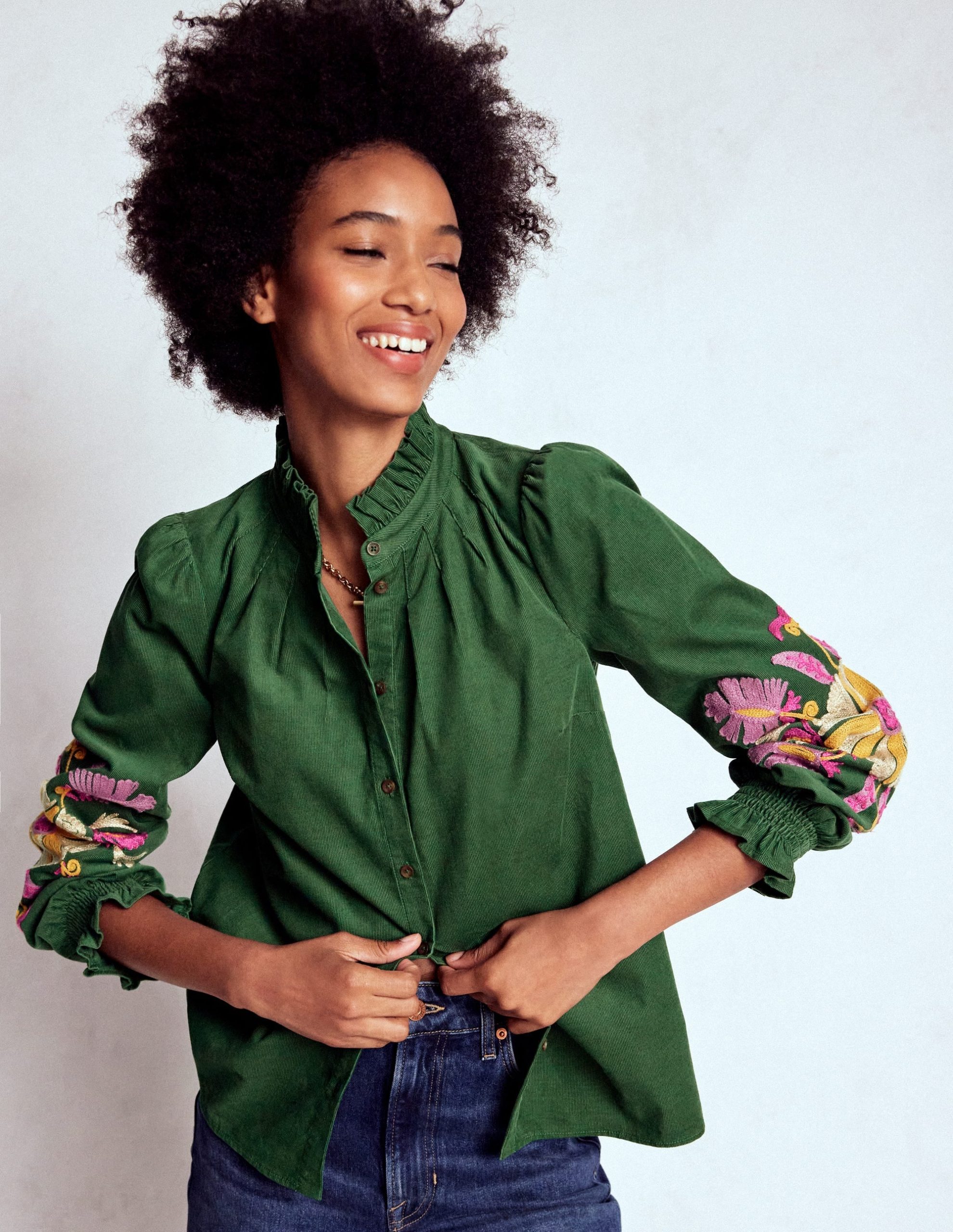 Lorna Cord Top-Hunter Green Embroidered - Image 4