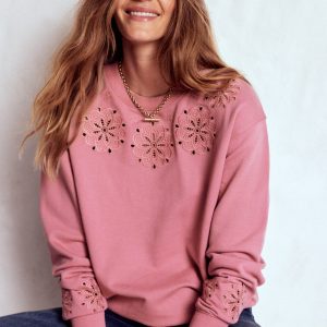 Emi Cutwork Sweatshirt-Pink Heather