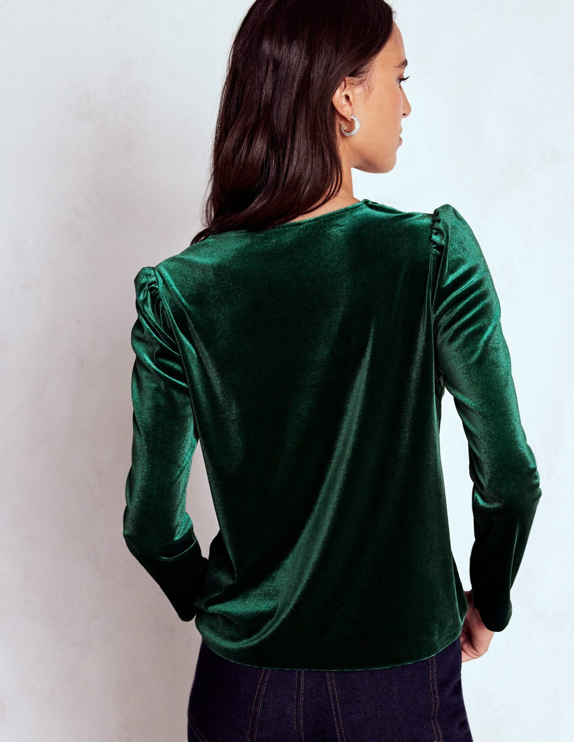 Flora V-Neck Velvet Top-Emerald Night - Image 3