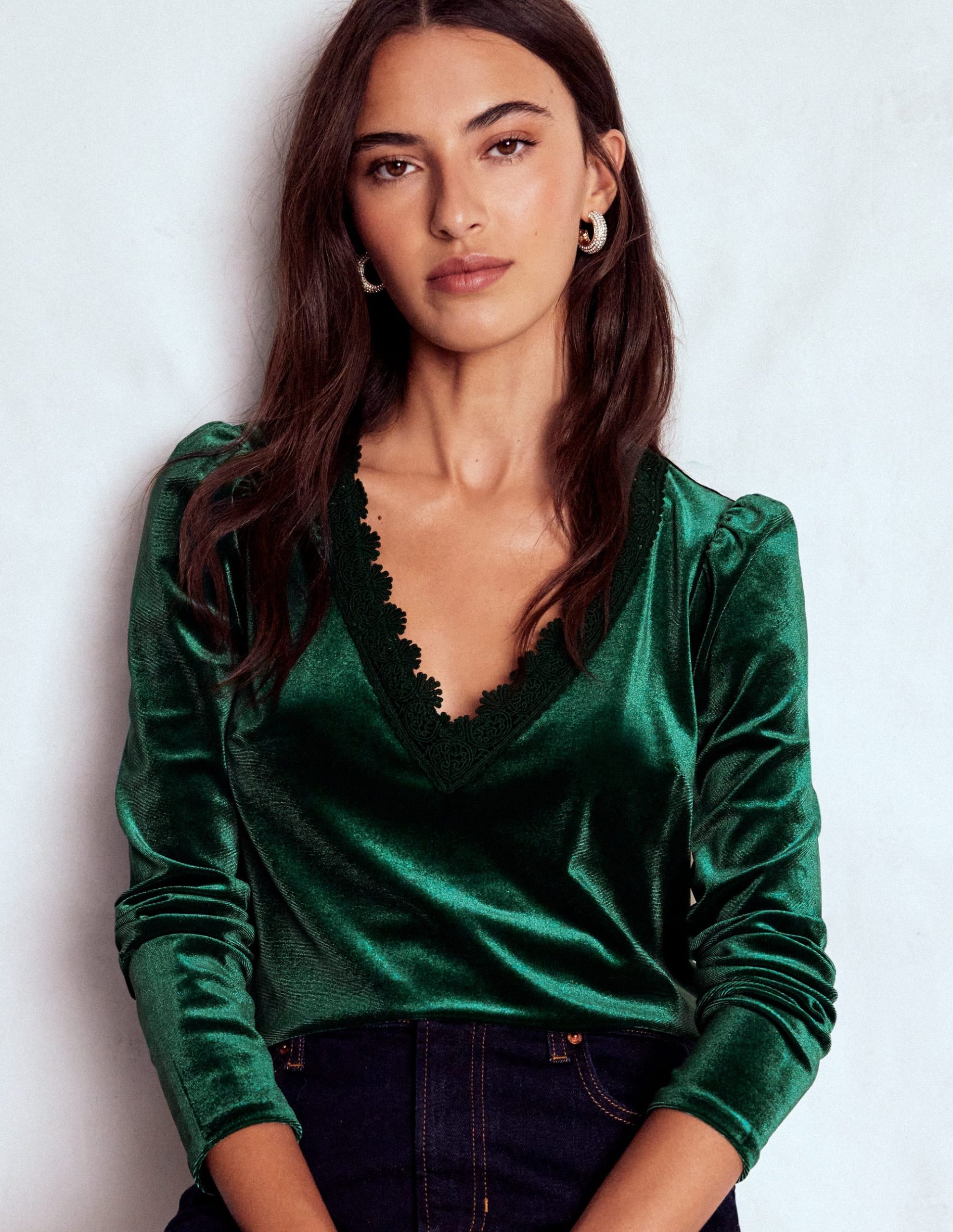 Flora V-Neck Velvet Top-Emerald Night - Image 4