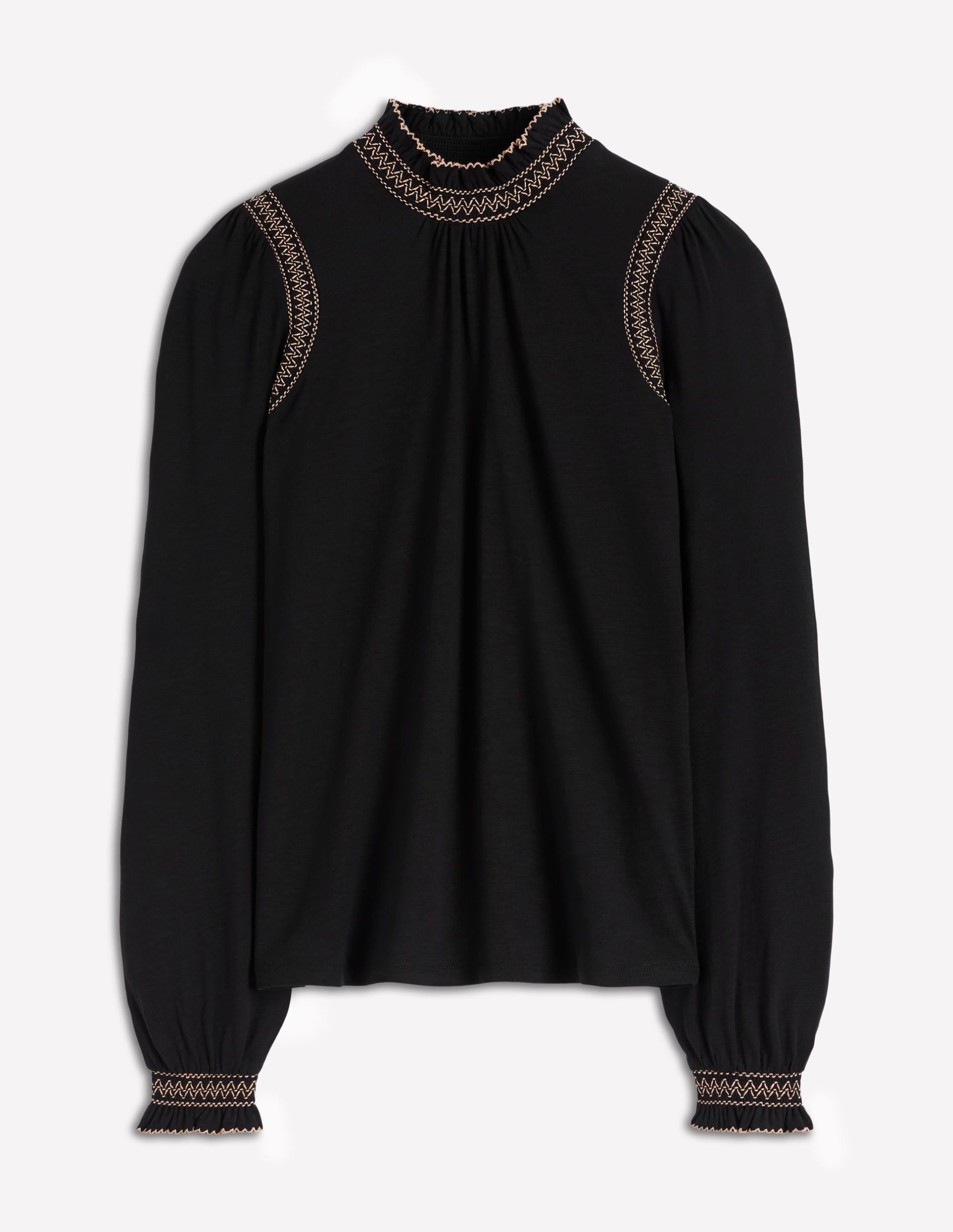 Tia Smocked Neck Jersey Top-Black - Image 5