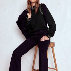 Tia Smocked Neck Jersey Top-Black