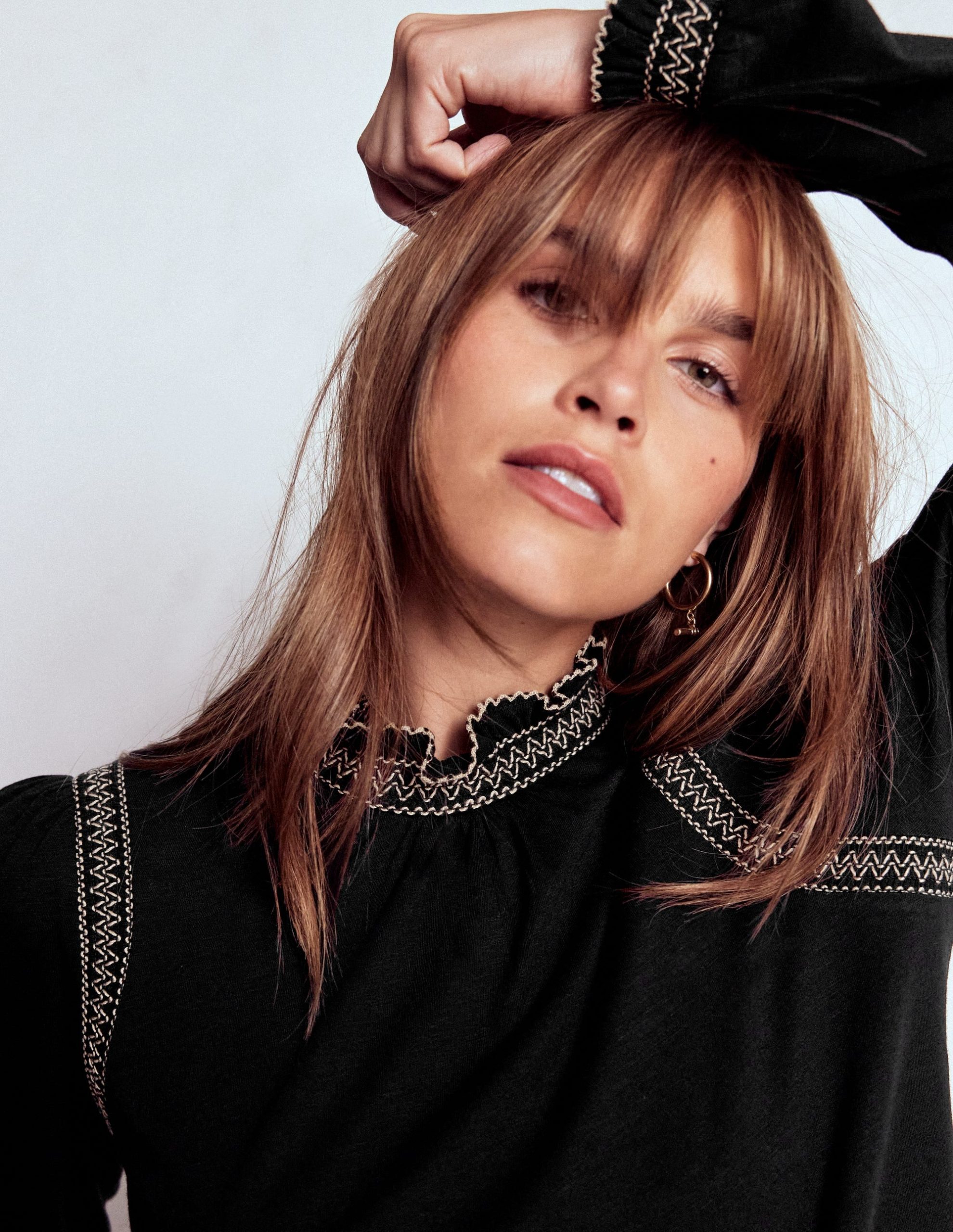 Tia Smocked Neck Jersey Top-Black - Image 2