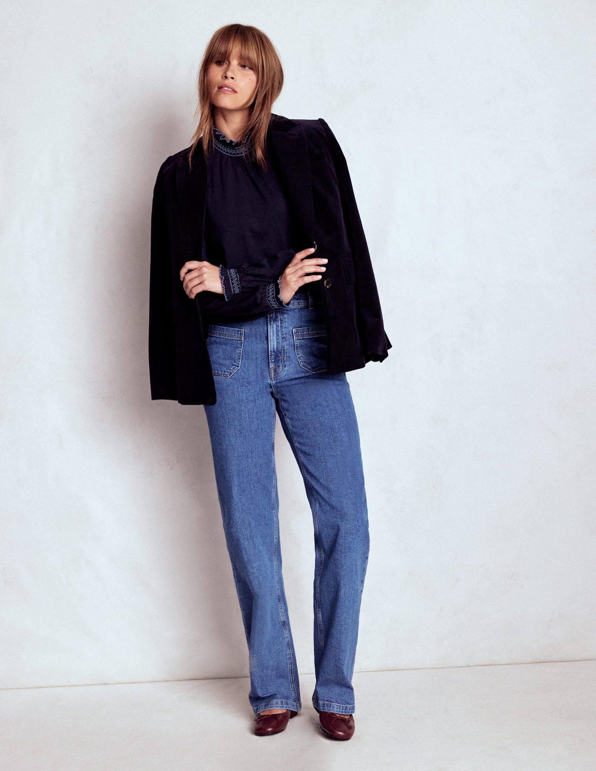 Tia Smocked Neck Jersey Top-Navy - Image 4