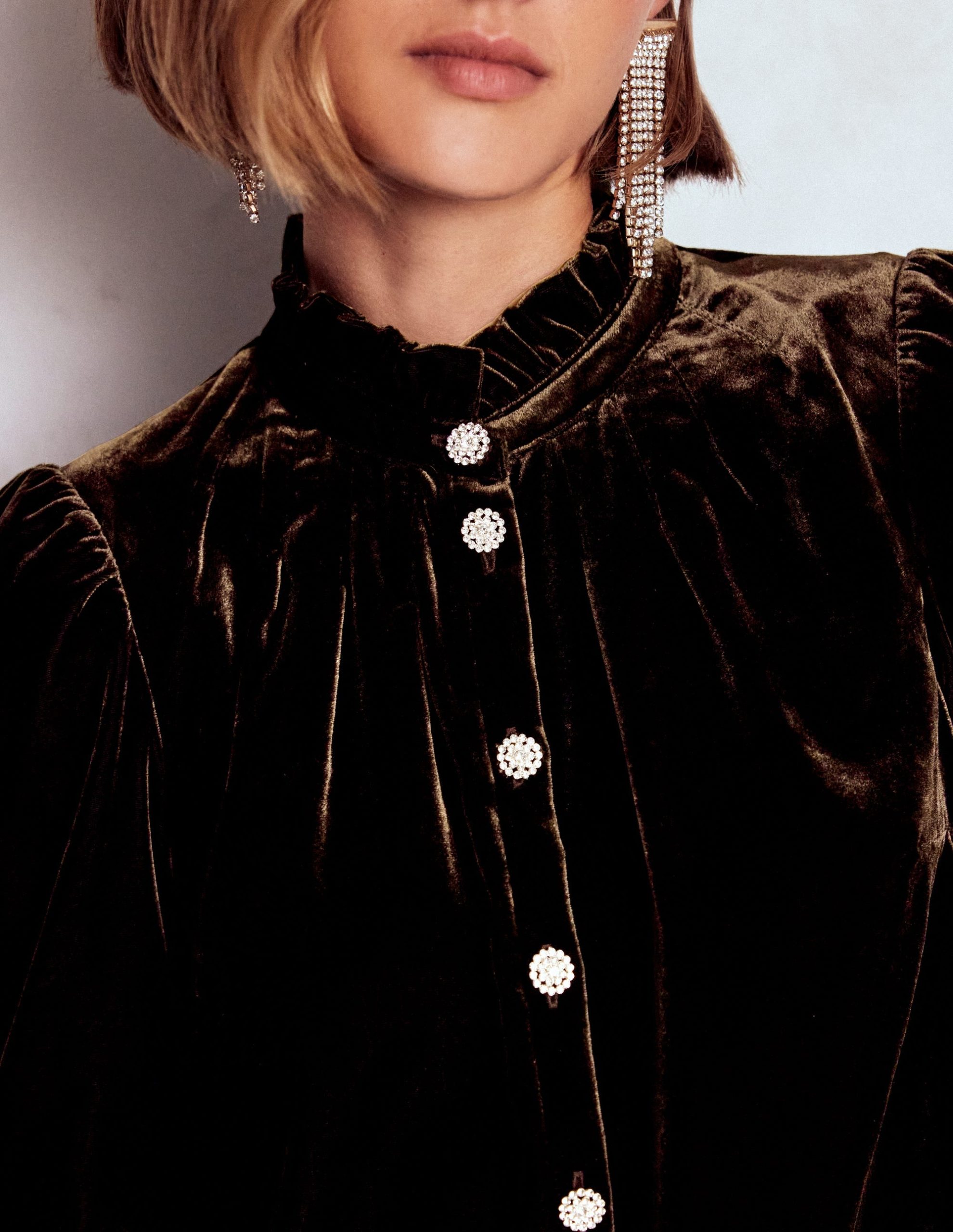 Lorna Pleat Neck Velvet Top-Espresso - Image 3