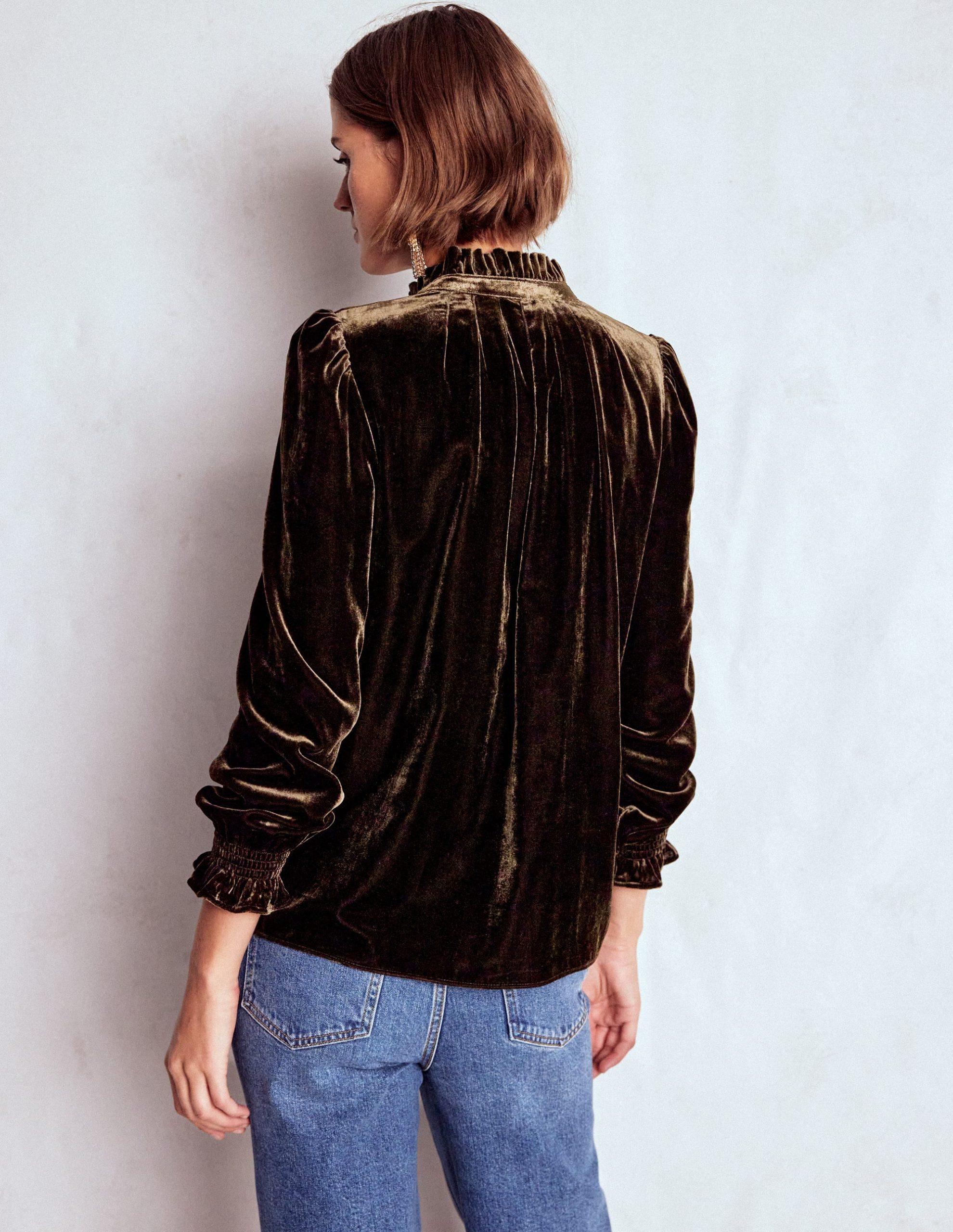 Lorna Pleat Neck Velvet Top-Espresso - Image 4