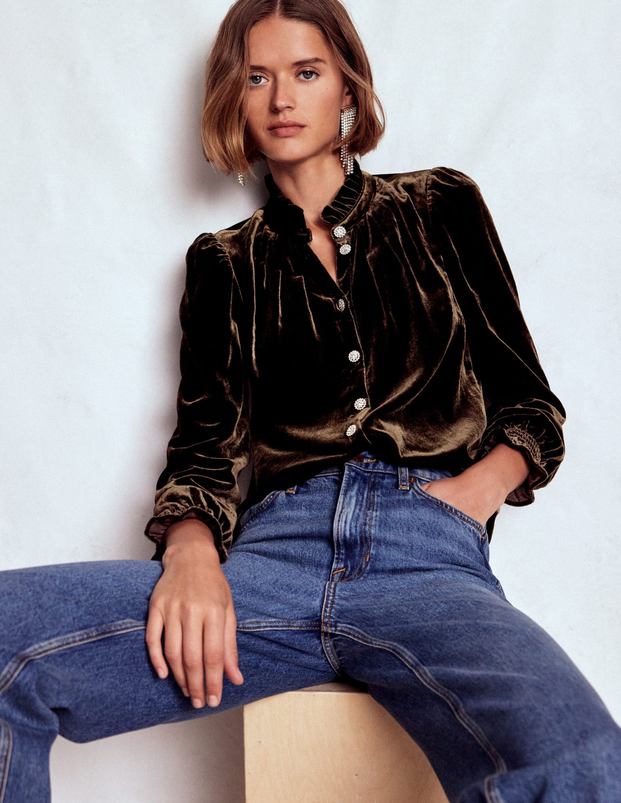 Lorna Pleat Neck Velvet Top-Espresso - Image 5