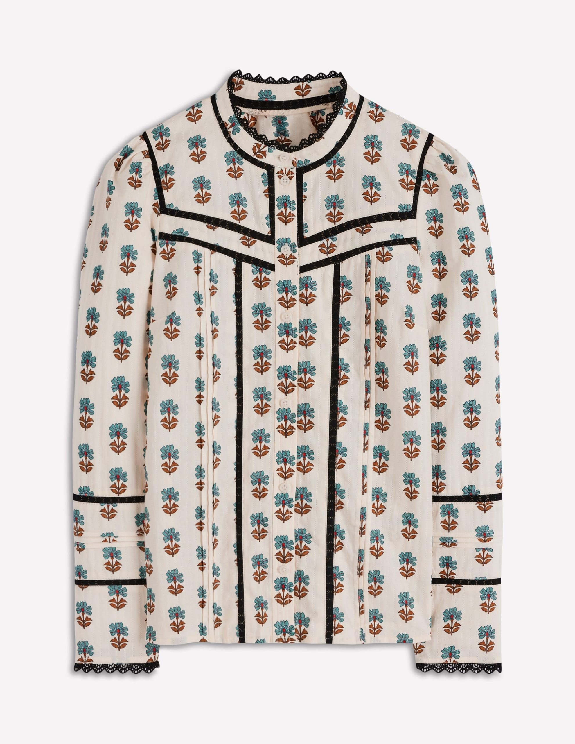 Cotton Lace Trim Top-Ivory. Woodblock Flower - Image 6