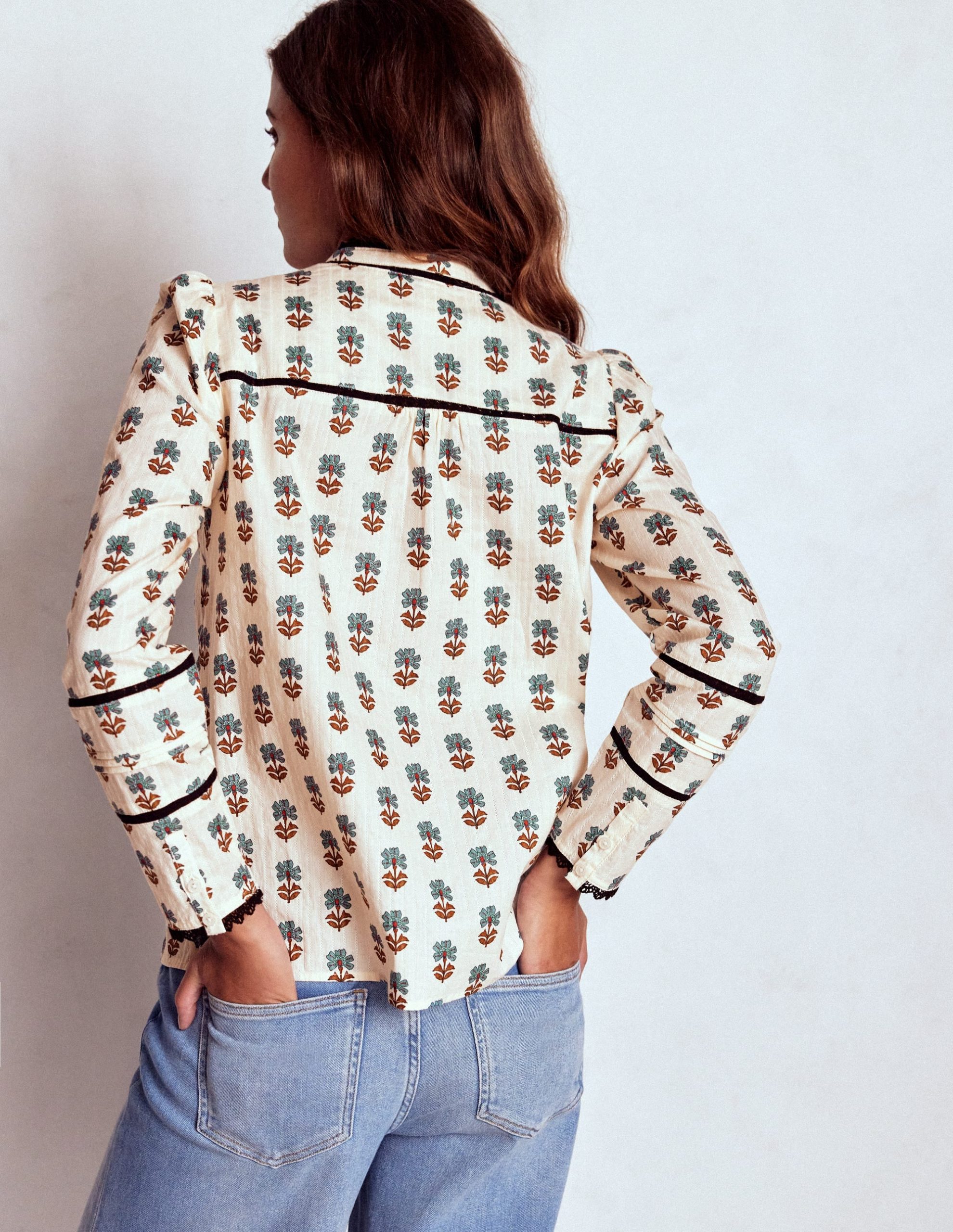 Cotton Lace Trim Top-Ivory. Woodblock Flower - Image 4