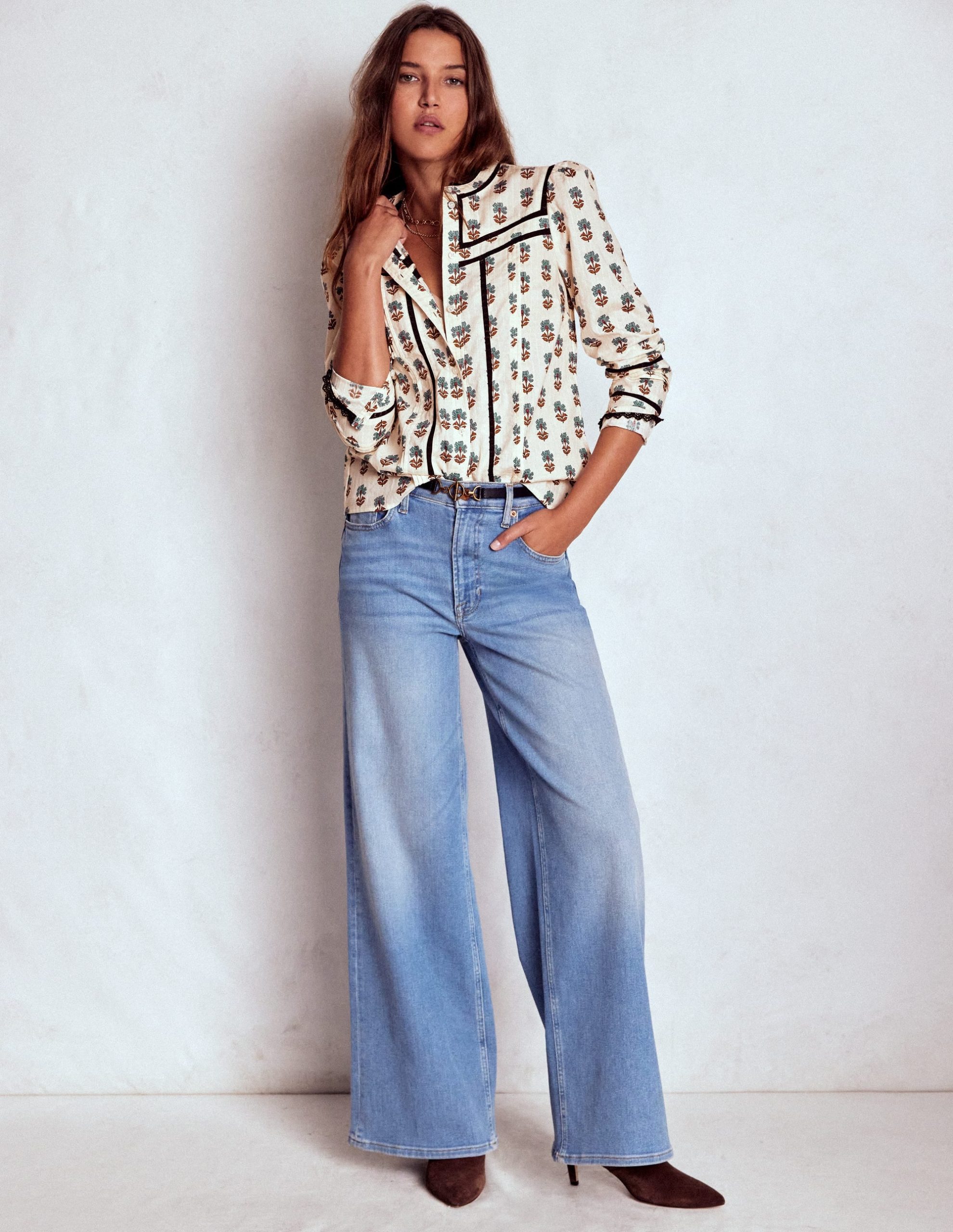 Cotton Lace Trim Top-Ivory. Woodblock Flower - Image 5