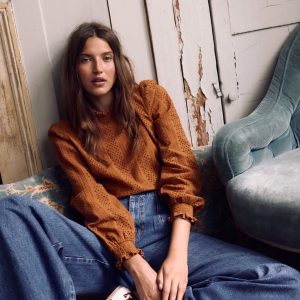 Frill Detail Broderie Top-Mustard