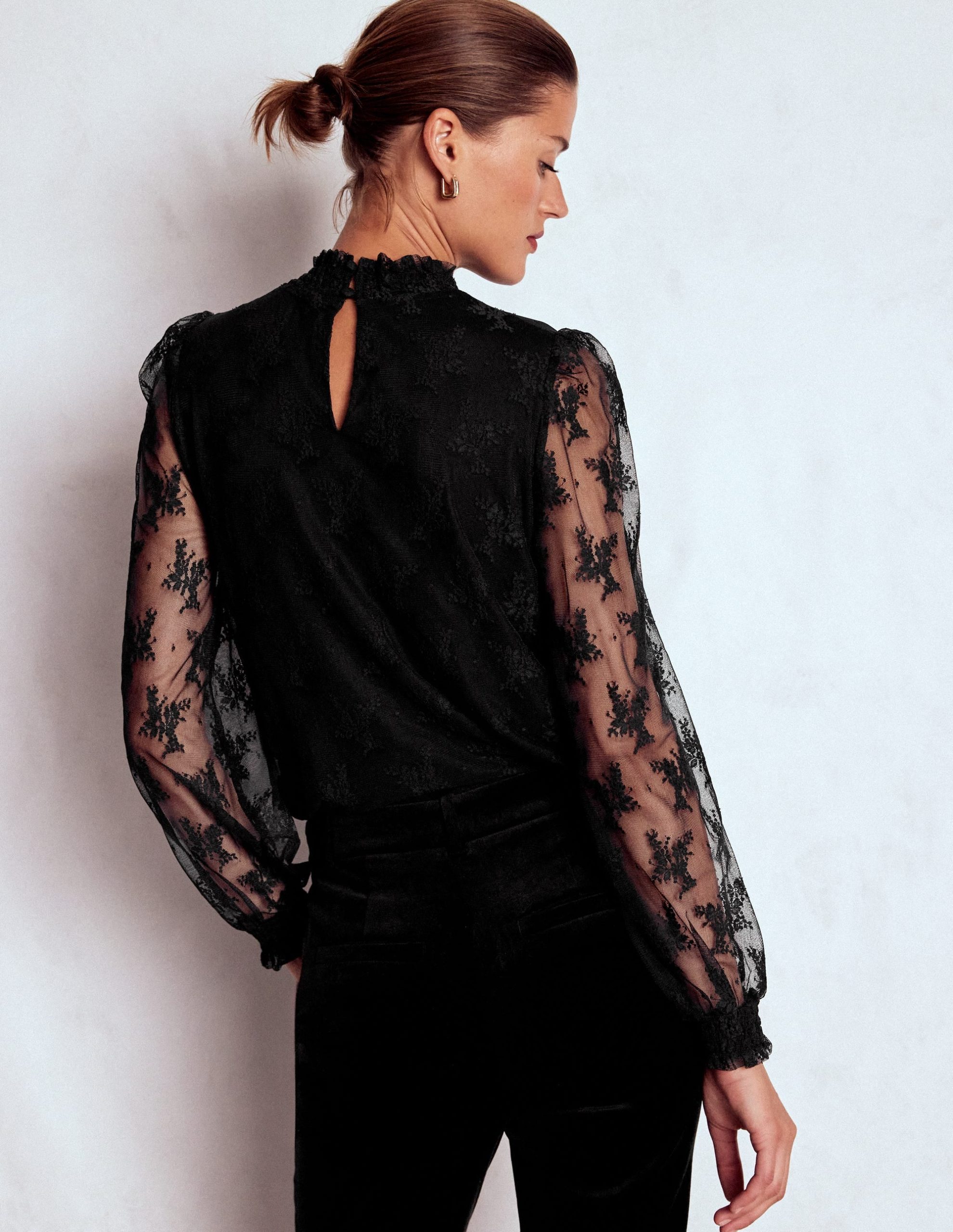 Smock Neck Tulle Top-Black - Image 3