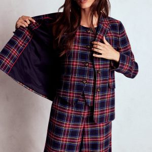 Tailored Check Waistcoat-Navy. Green and Red Check