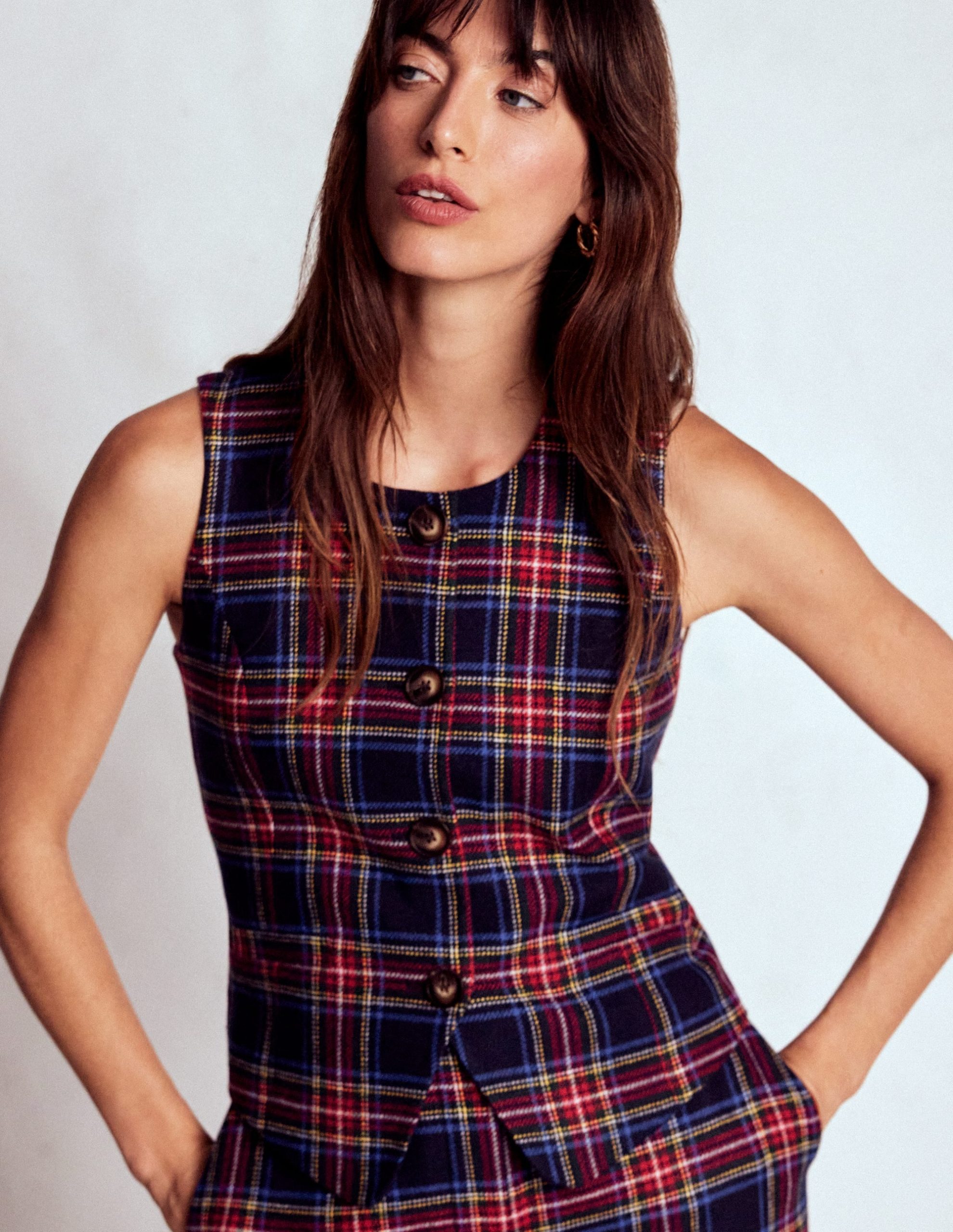 Tailored Check Waistcoat-Navy. Green and Red Check - Image 4