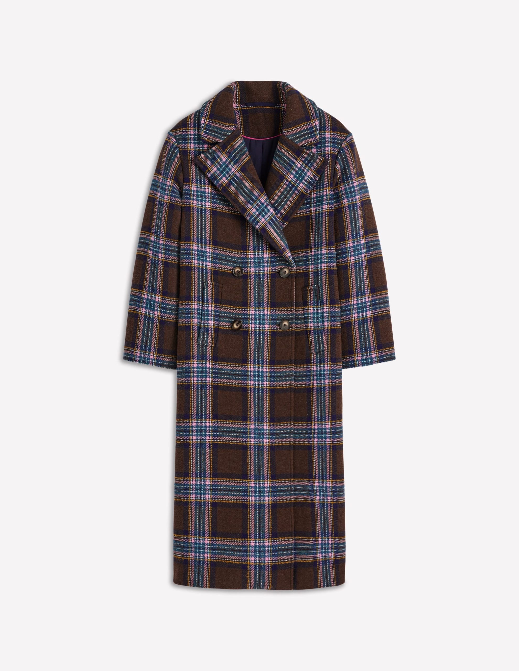 Cocoon Wool Coat-Brown. Teal and Pink Check - Image 7
