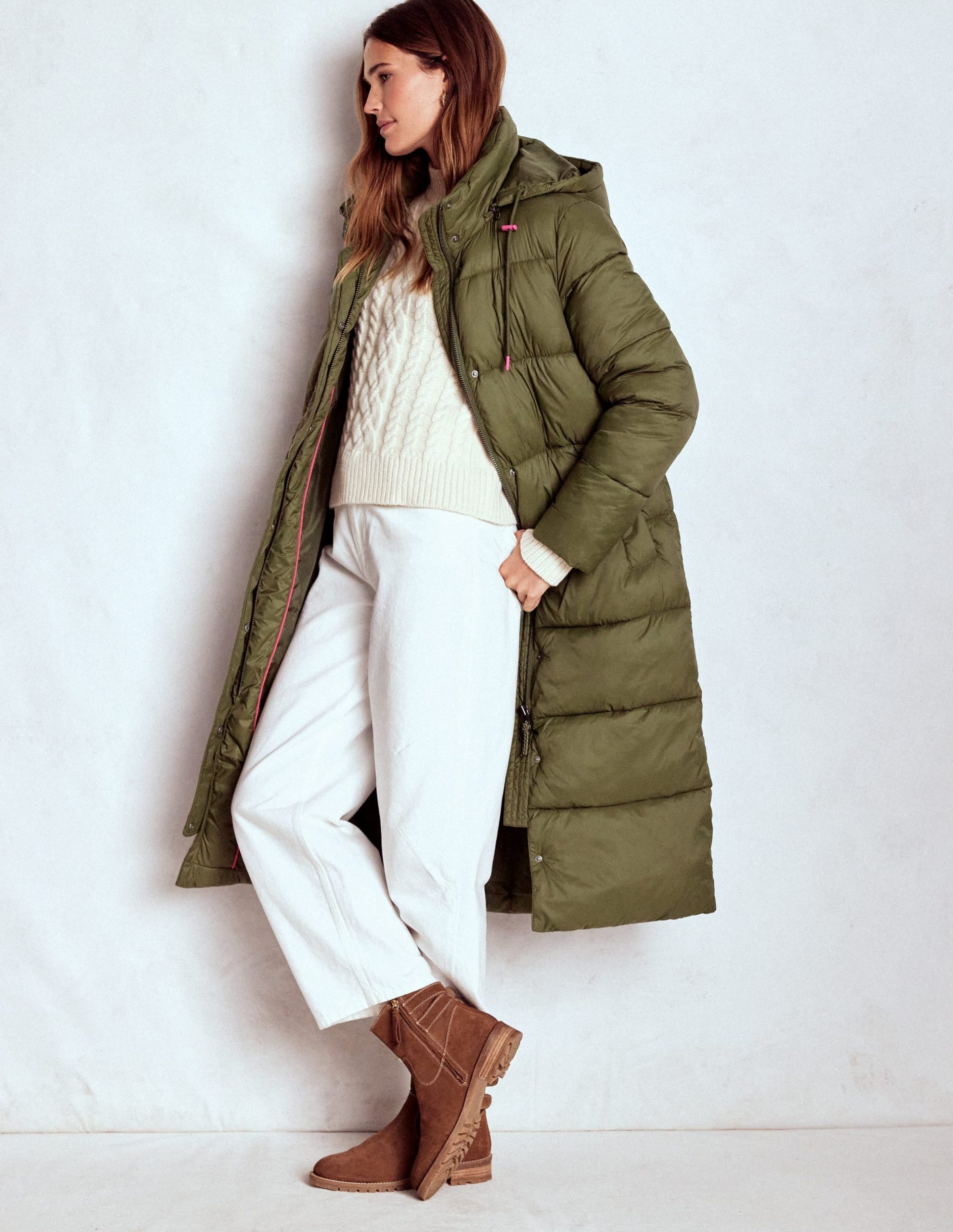 Longline Padded Coat-Woodland Green - Image 2