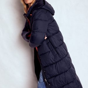 Longline Padded Coat-Navy