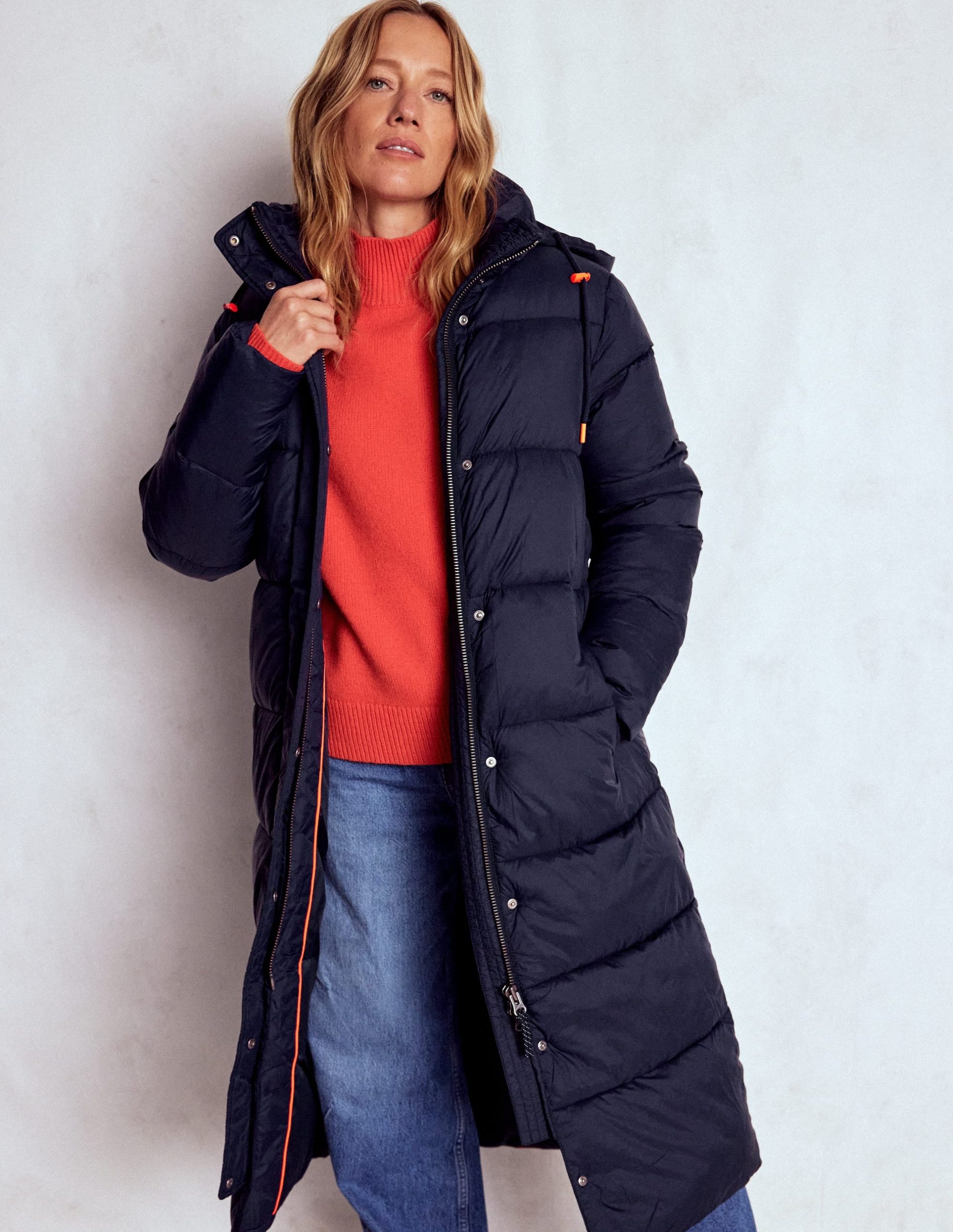 Longline Padded Coat-Navy - Image 4