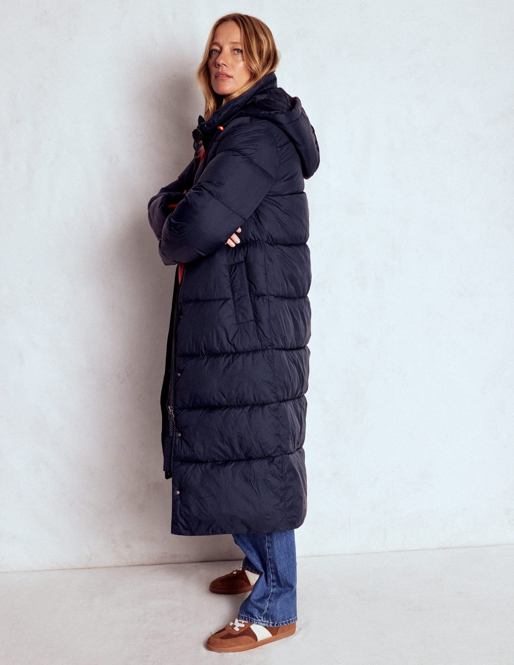 Longline Padded Coat-Navy - Image 5