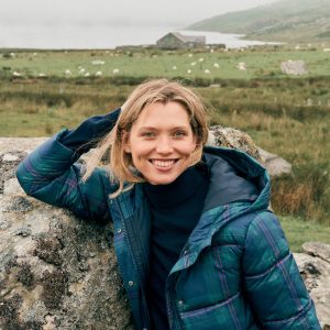 Padded Puffer Coat-Navy & Green Tonal Check