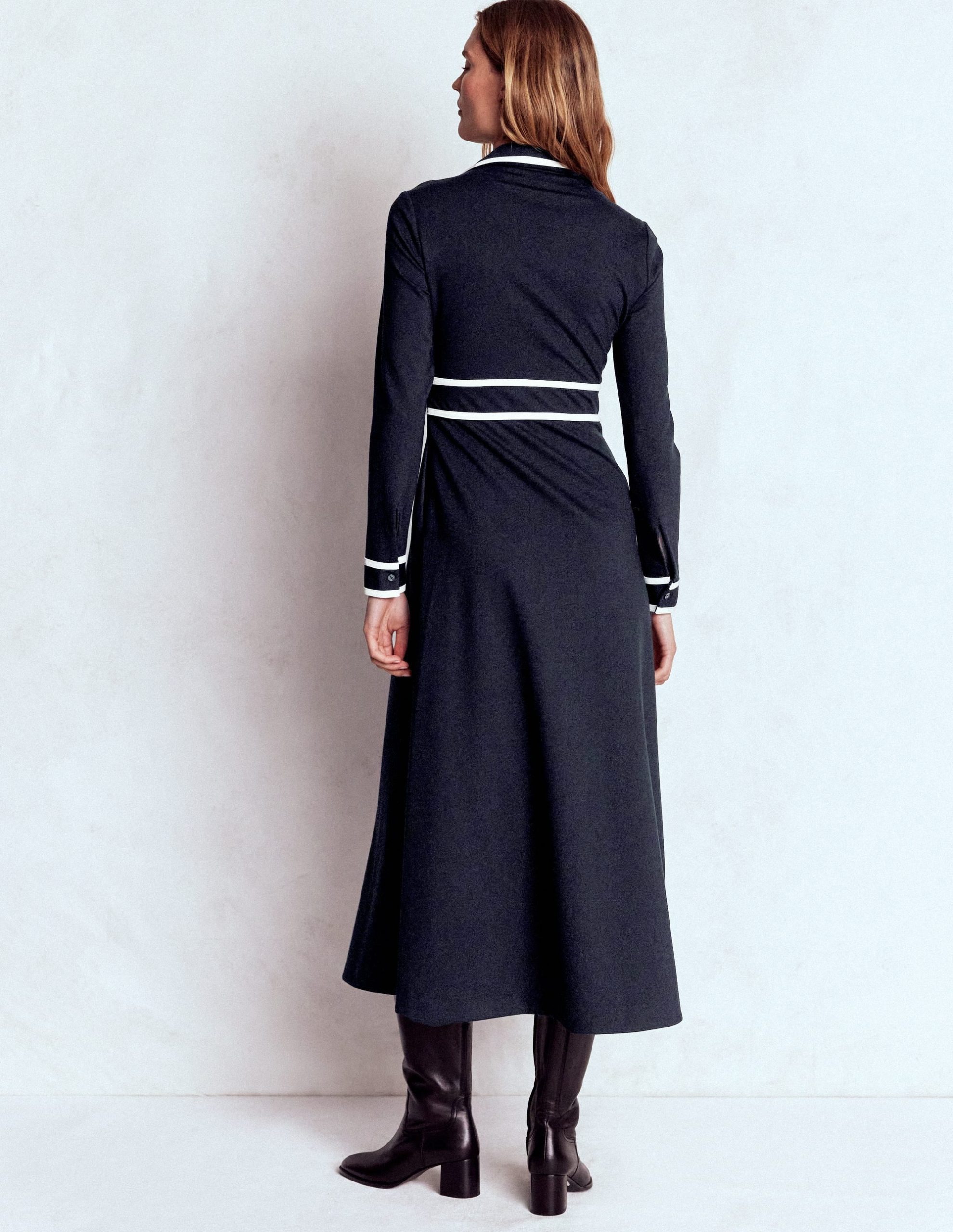 Contrast Ponte Midi Dress-Navy - Image 4